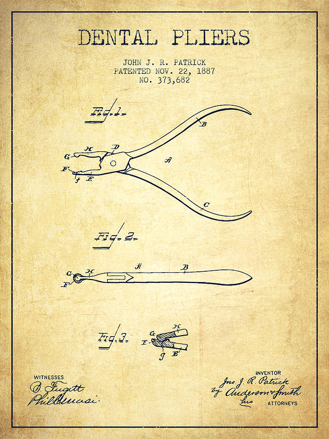 Pliers Digital Art - Dental Pliers patent from 1887- Vintage by Aged Pixel