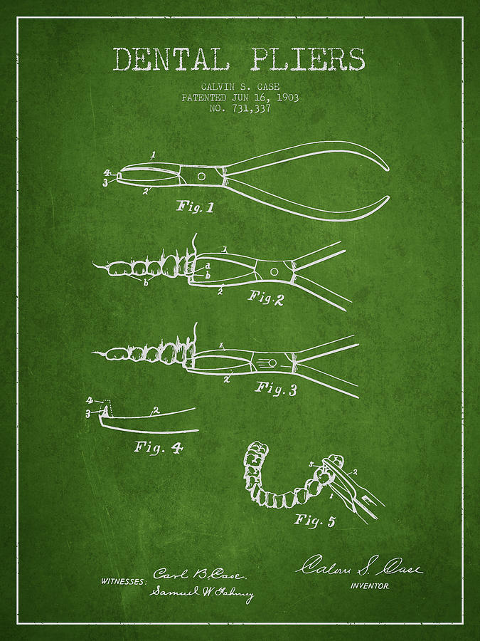 Pliers Digital Art - Dental Pliers Patent From 1903 - Green by Aged Pixel