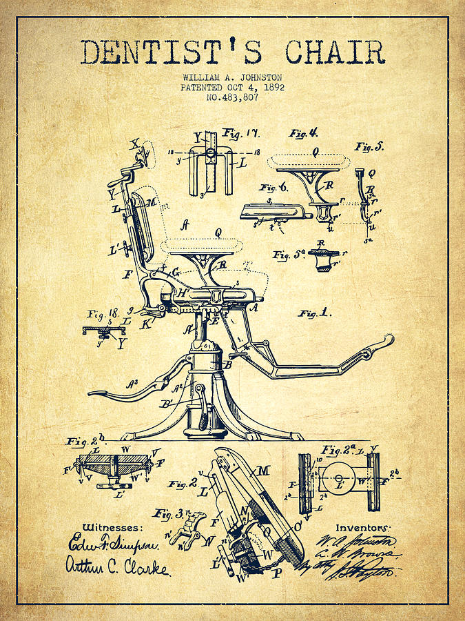 Vintage Digital Art - Dentist Chair Patent drawing from 1892 - Vintage by Aged Pixel