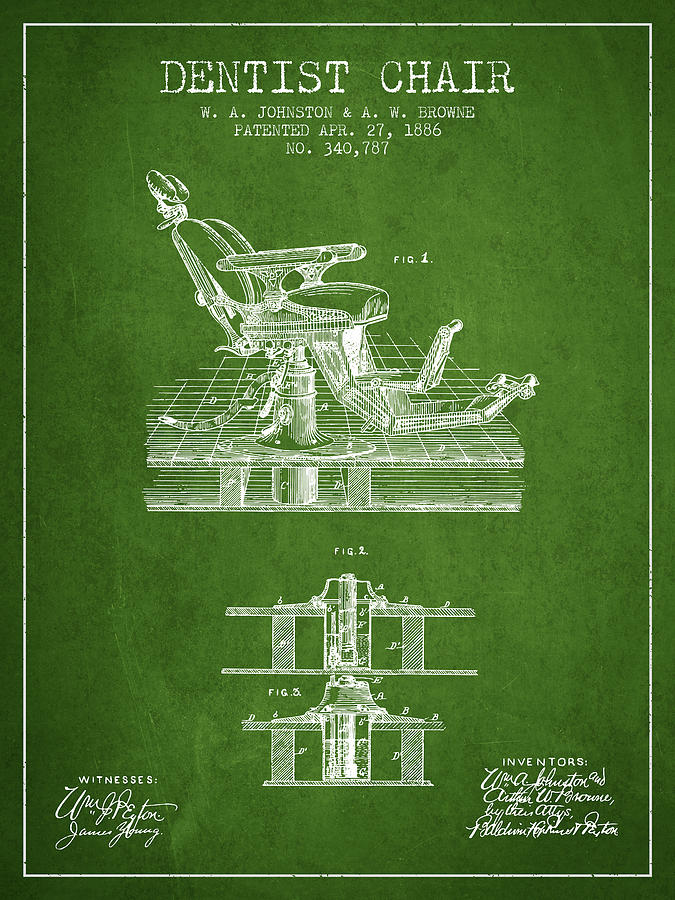 Vintage Digital Art - Dentist Chair Patent from 1886 - Green by Aged Pixel