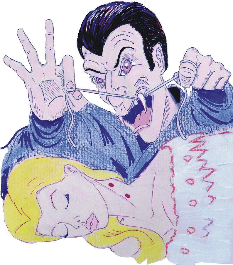 Dentist Vampire Halloween Drawing by Mike Jory