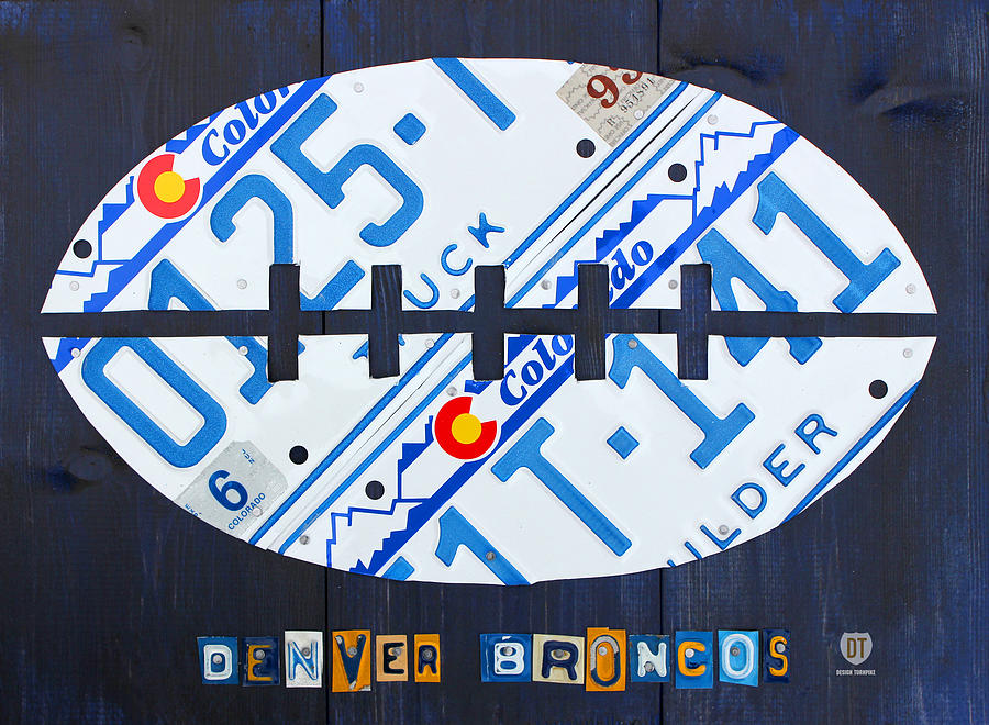 Denver Broncos Football License Plate Art Mixed Media by Design Turnpike