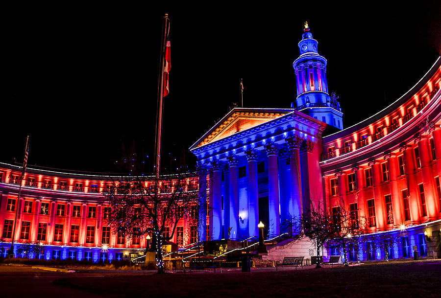 Denver City and Country Building in Blue and Orange Photograph by Teri Virbickis