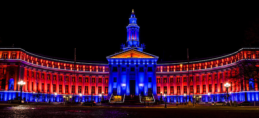 Denver City and Country Building in Bronco Blue and Orange Photograph by Teri Virbickis