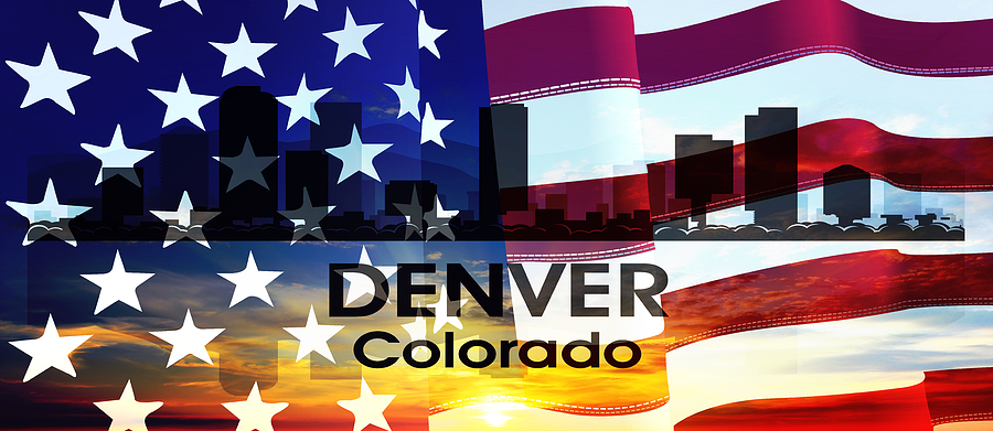 Denver Mixed Media - Denver CO Patriotic Large Cityscape by Angelina Tamez