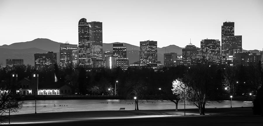 Denver Skyline Photograph - Denver Colorado Skyline and Mountains Panorama by Gregory Ballos
