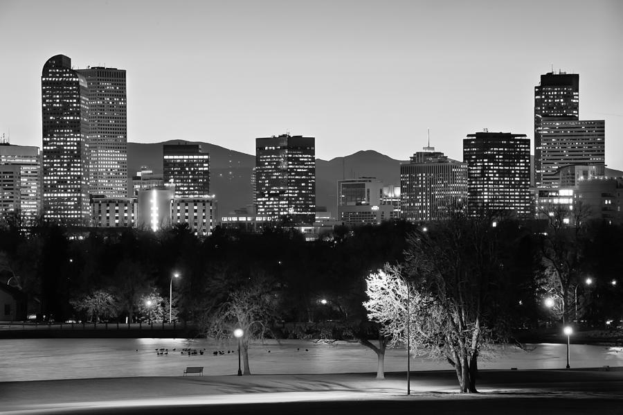 Denver Colorado Skyline in Black and White Photograph by Gregory Ballos