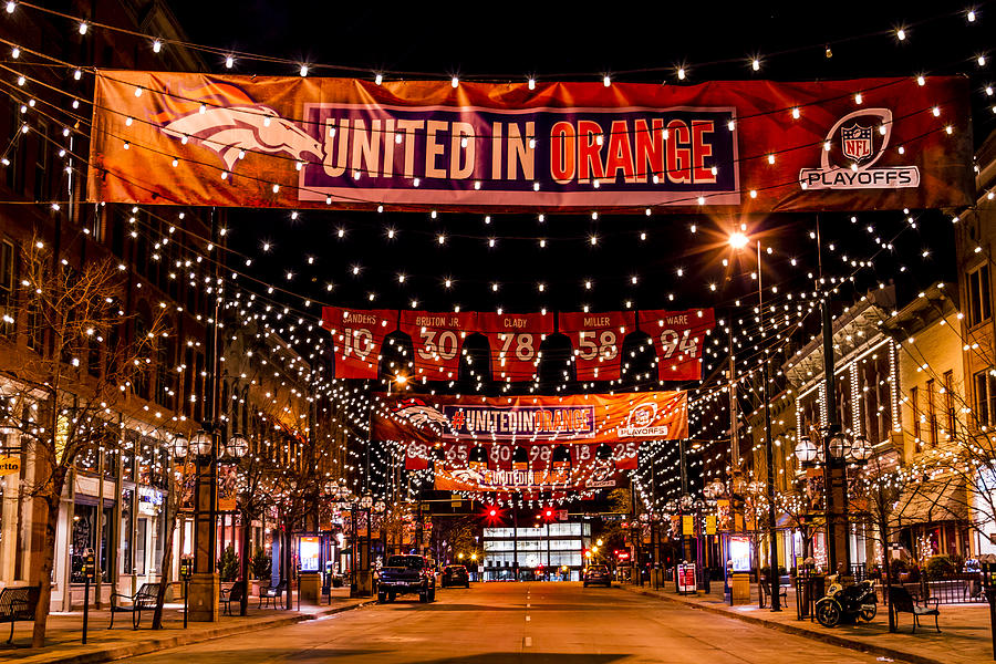 Denver Broncos Photograph - Denver Larimer Square NFL United in Orange by Teri Virbickis