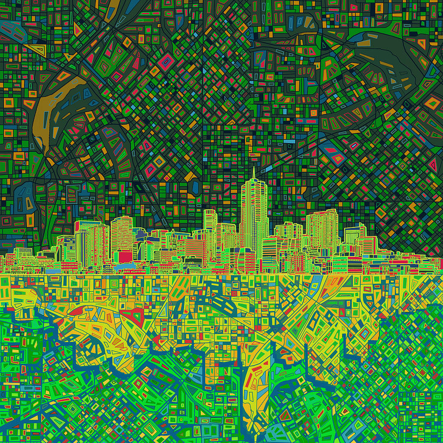 Denver Skyline Painting - Denver Skyline Abstract 3 by Bekim M