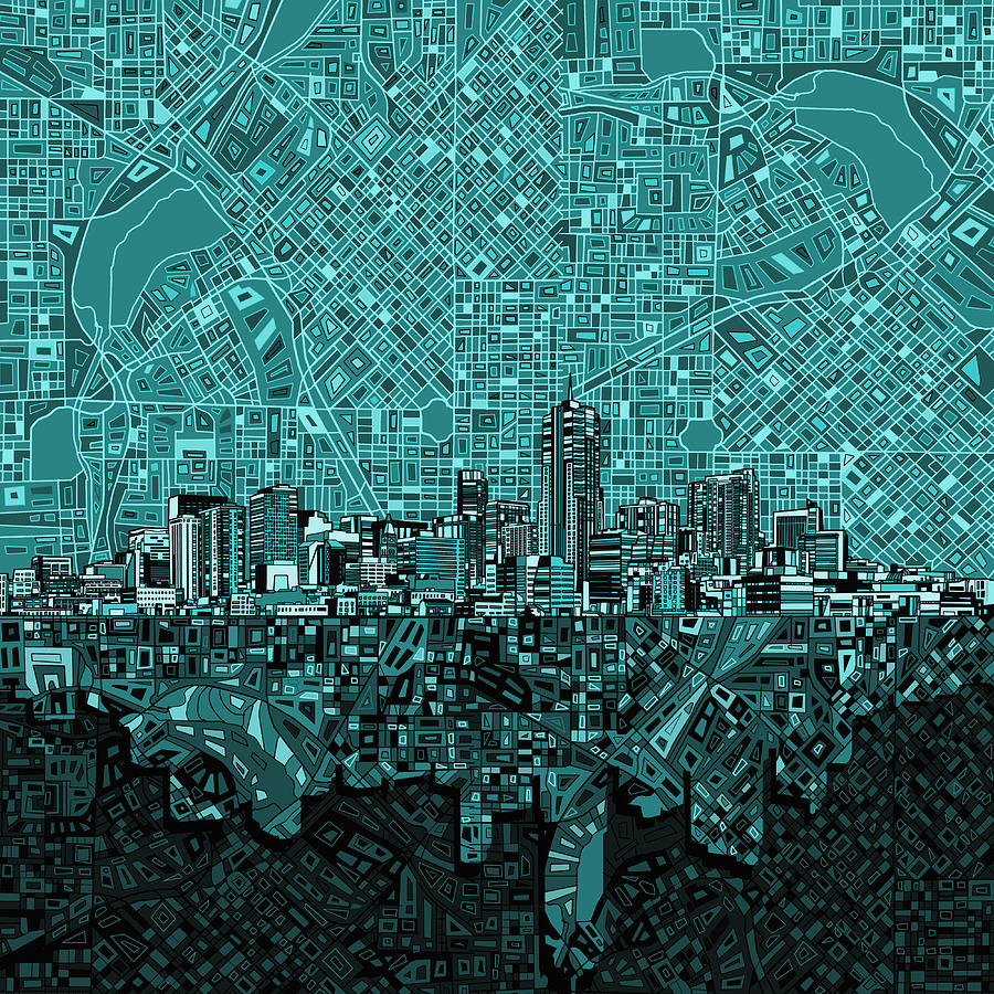 Denver Skyline Painting - Denver Skyline Abstract 5 by Bekim M Denver Skyline Painting - Denver Skyline Abstract 5 by Bekim M