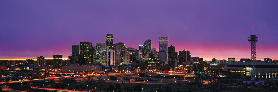 Denver skyline at dusk Photograph by Jeremy Woodhouse