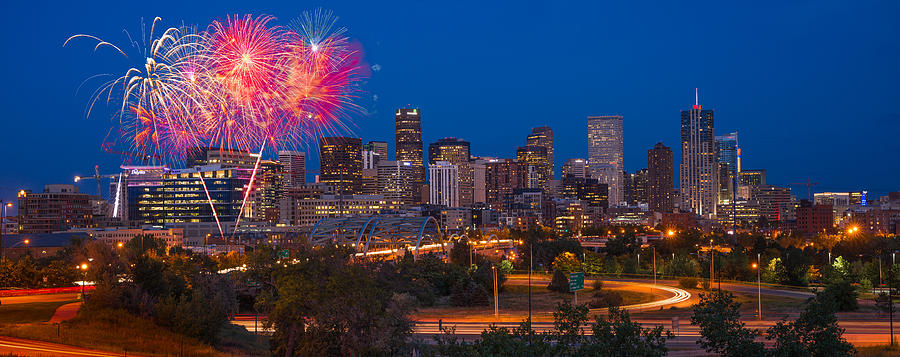 Denver Skyline Fireworks Photograph