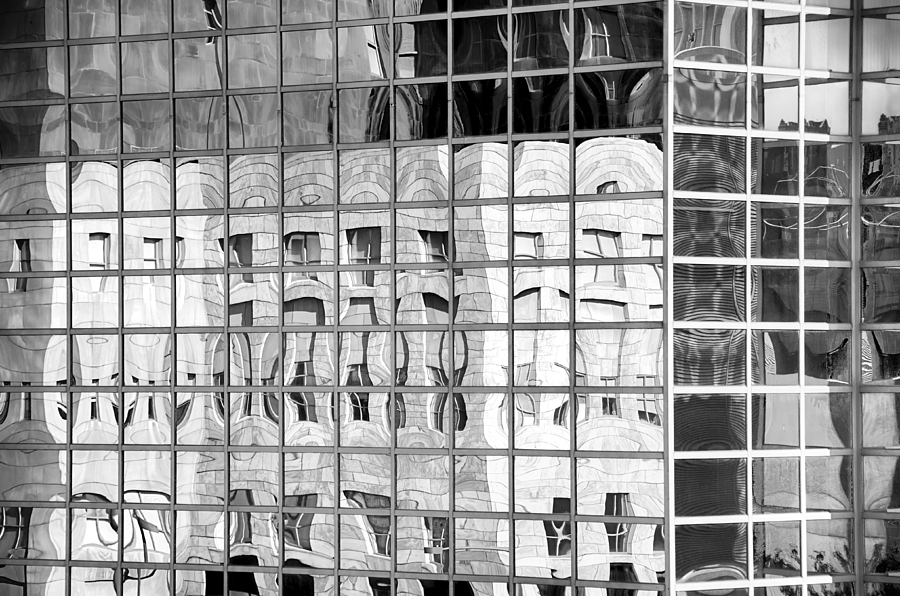 Denver Skyscraper Reflections 1 BW Mixed Media by Angelina Tamez
