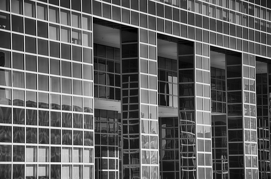 Denver Mixed Media - Denver Skyscraper Reflections 2 BW by Angelina Tamez