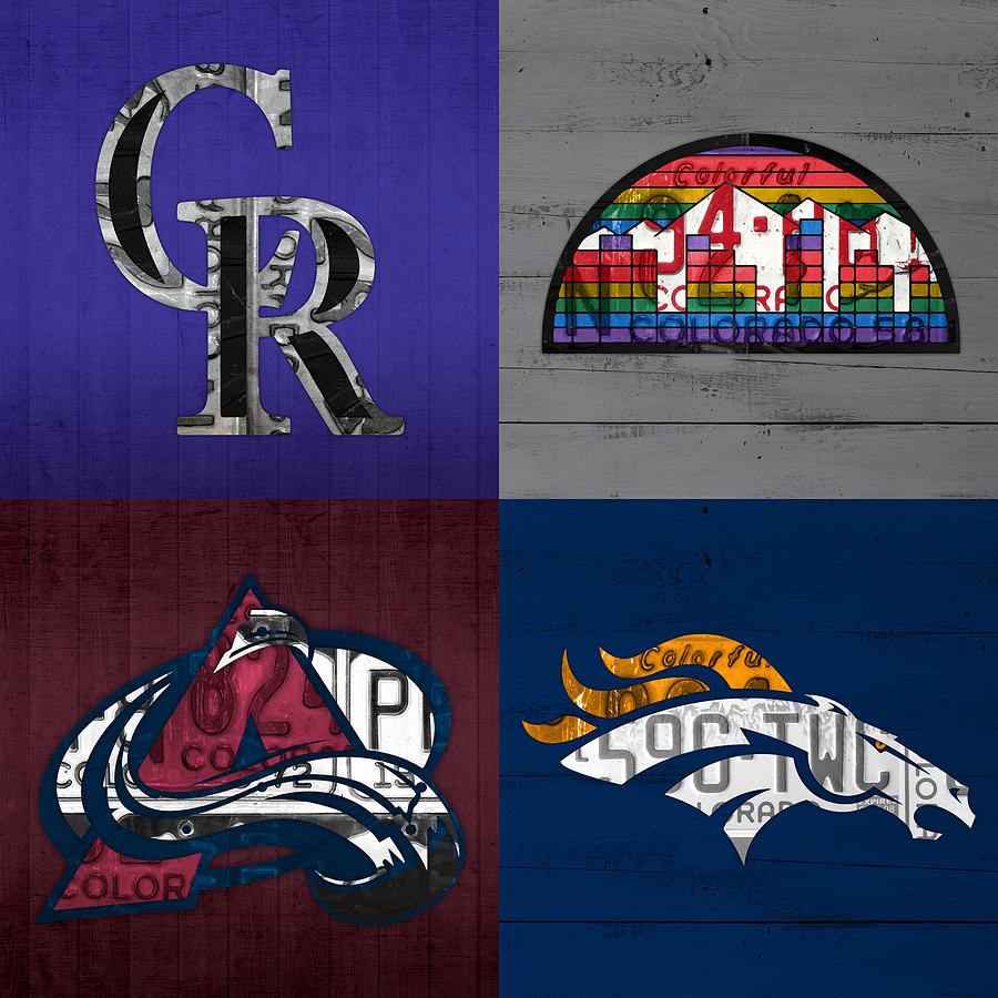 Denver Sports Fan Recycled Vintage Colorado License Plate Art Rockies Nuggets Avalanche Broncos Mixed Media By Design Turnpike