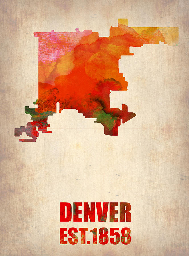 Denver Digital Art - Denver Watercolor Map by Naxart Studio