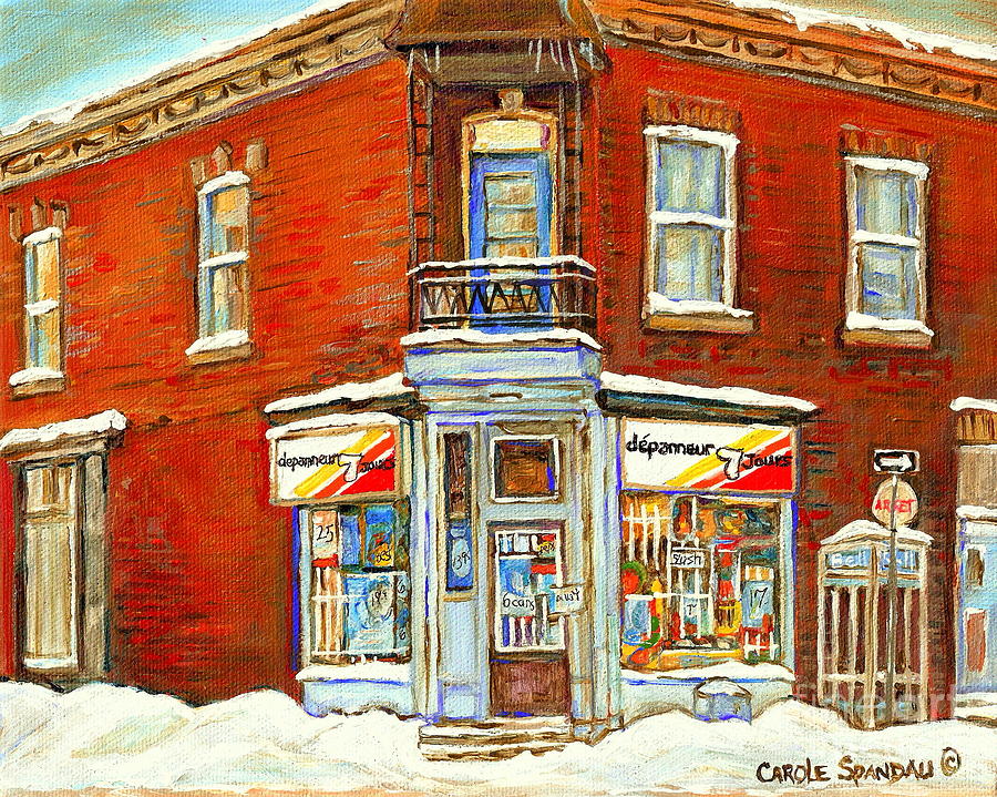 Depanneur 7 Jours After The Snowstorm Verdun Scene Montreal Winter Streets Paintings Carole Spandau  Painting by Carole Spandau