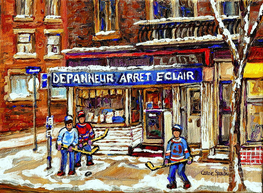Depanneur Arret Eclair Verdun Rue Wellington Montreal Paintings Original Hockey Art Sale Commissions Painting by Carole Spandau