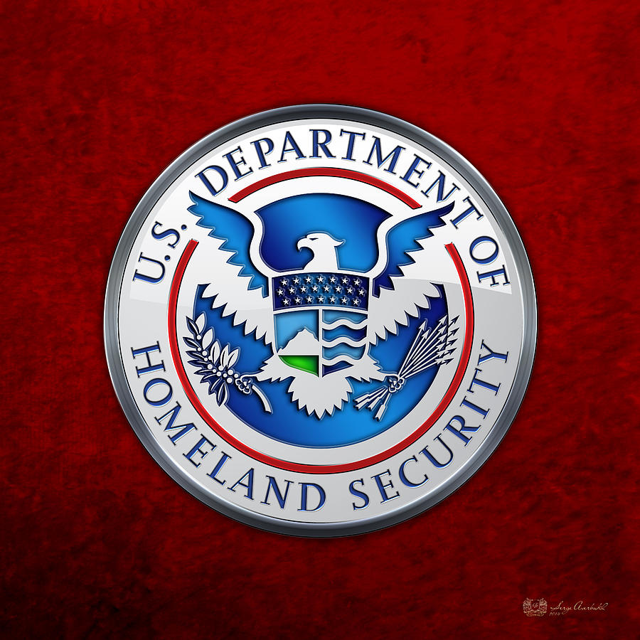 Department of Homeland Security - D H S Emblem on Red Velvet Digital Art by Serge Averbukh