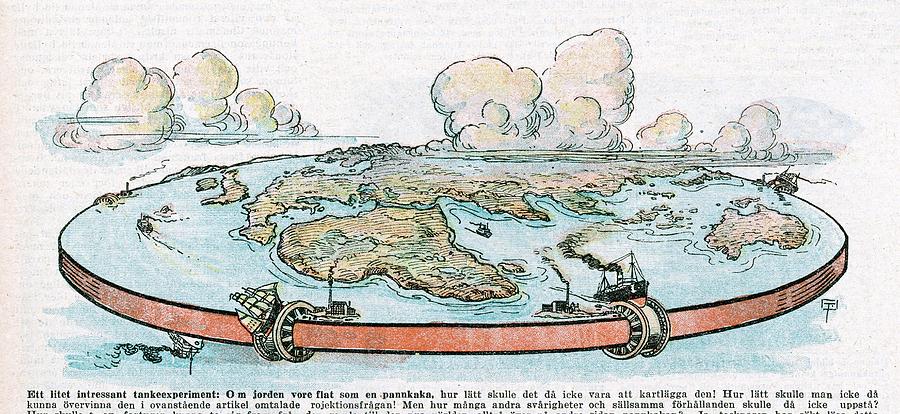 Depiction Of A Flat Earth Drawing by Mary Evans