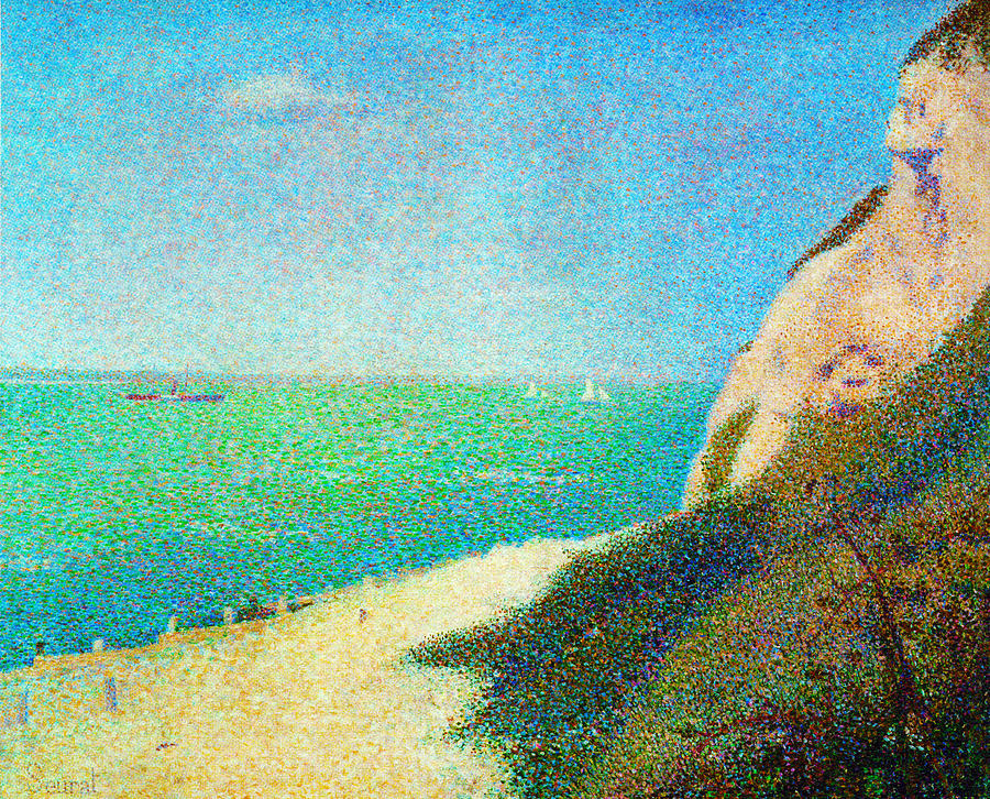 Vintage Digital Art - Der Strand Le Bas Butin bei Honfleur by Georges Seurat