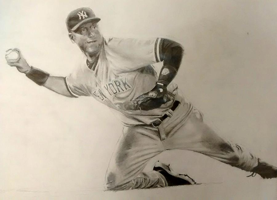 Baseball Drawing - Derek Jeter by Ezra Strayer