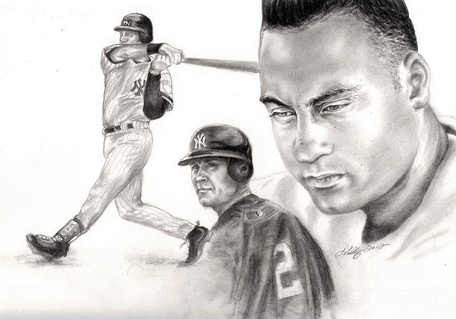 Major League Movie Drawing - Derek Jeter by Kathleen Kelly Thompson
