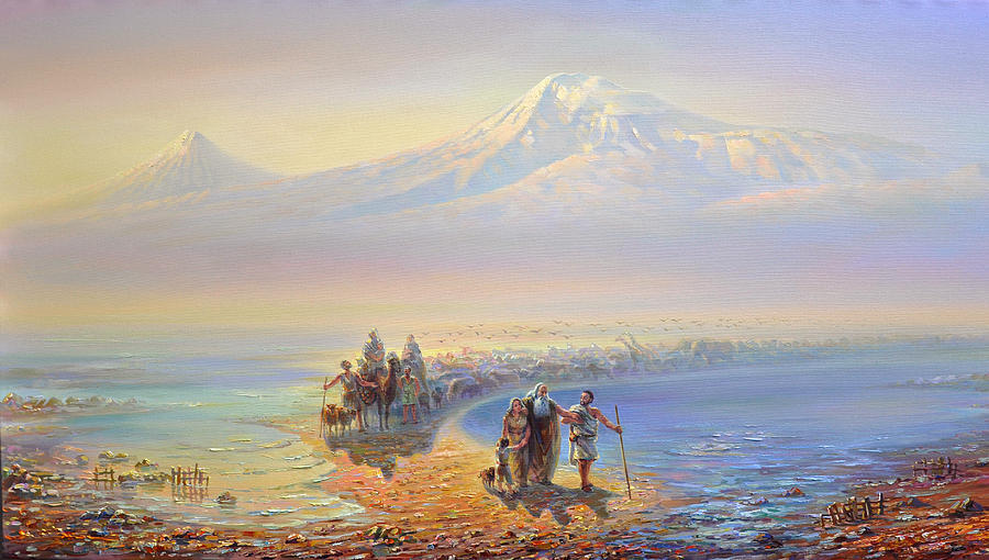 Mountain Ararat Painting - Descent of Noah from mountain Ararat by Meruzhan Khachatryan