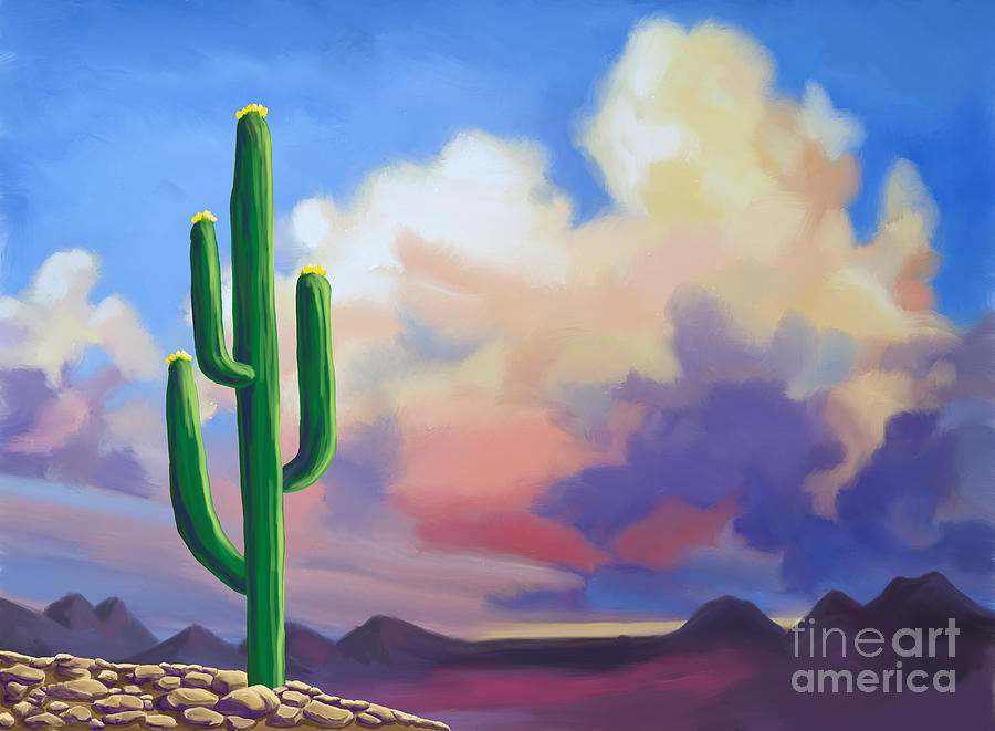 Desert Cactus at Sunset Painting by Tim Gilliland