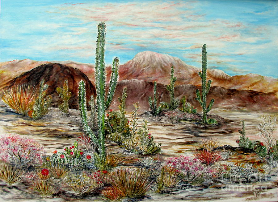 Desert cactus garden Painting by John Tyson - Fine Art America