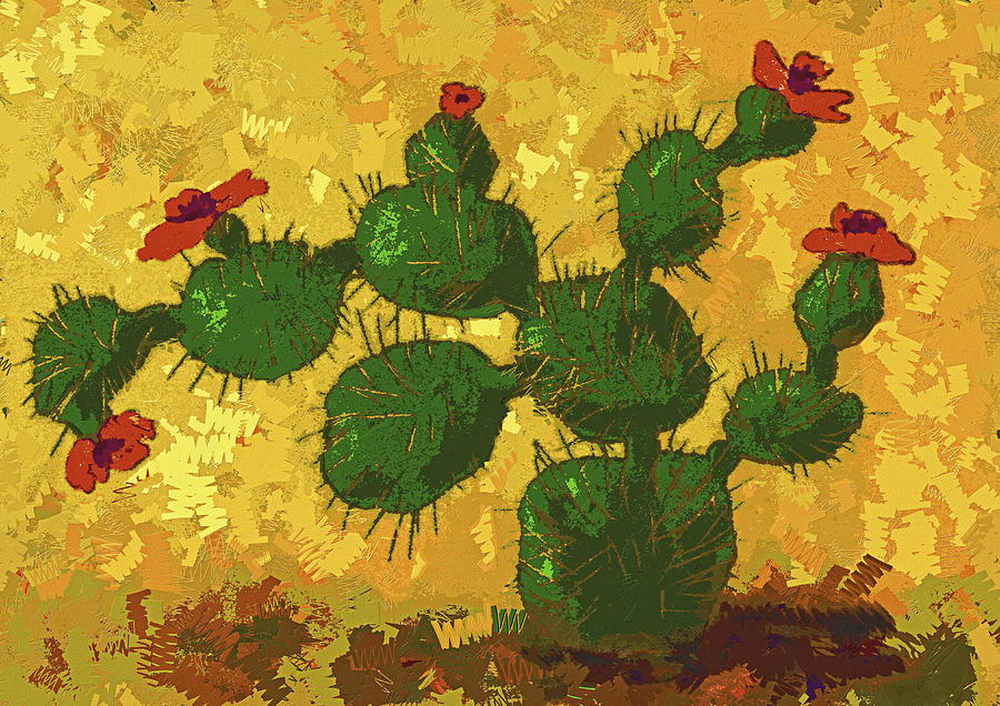 Desert Cactus in Bloom Painting by Sandra Selle Rodriguez