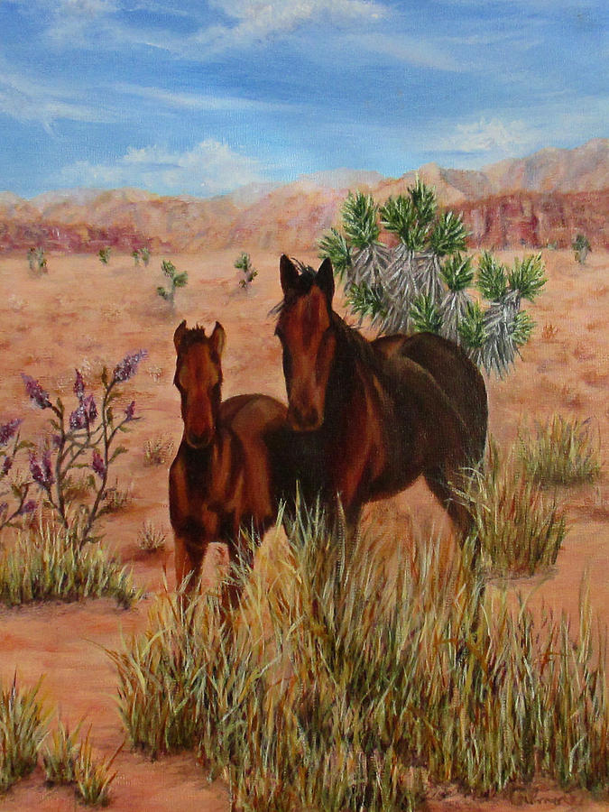 Desert Horses Painting by Roseann Gilmore