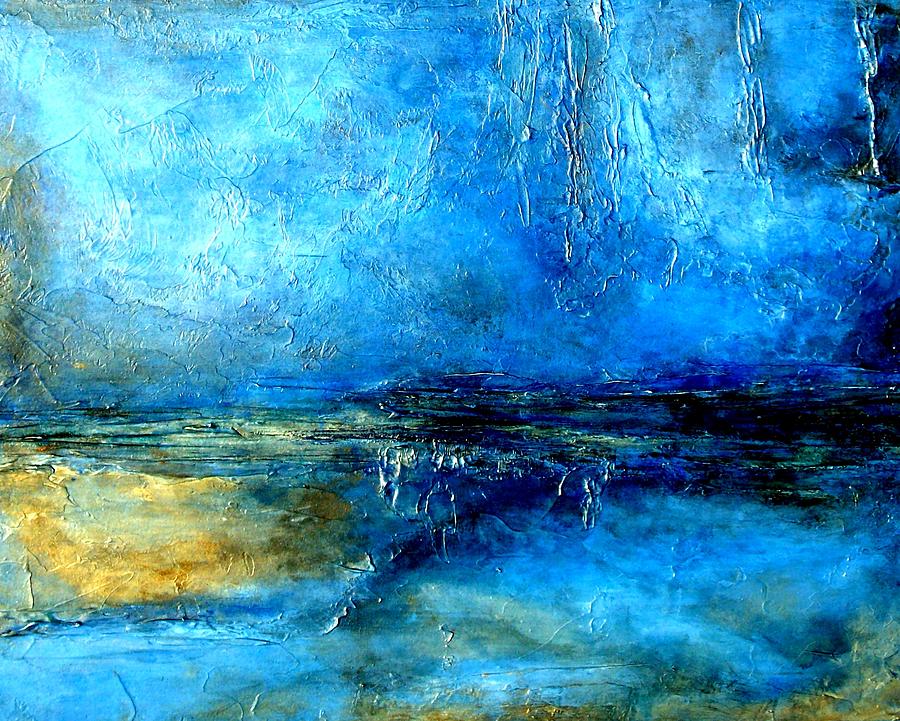 Abstract Painting - DESERT LIGHTNING an Abstract Blue and Black Painting with Heavy Texture by Holly Anderson