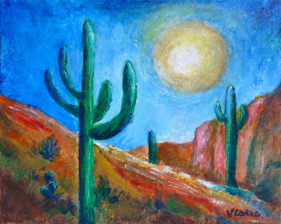 Desert Moon Painting by Victoria Lakes