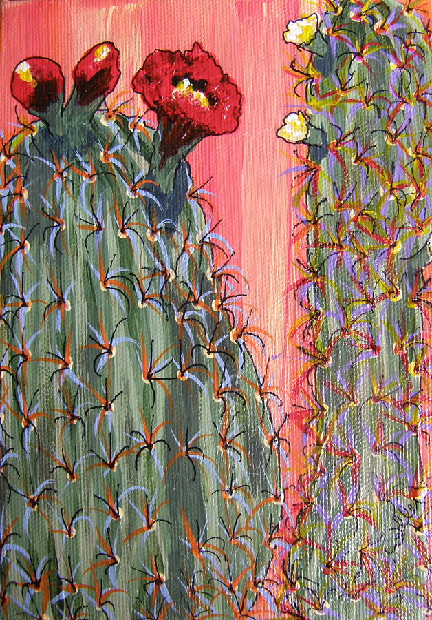 Nature Painting - Desert Orange Cactus 1 by Marcia Weller-Wenbert