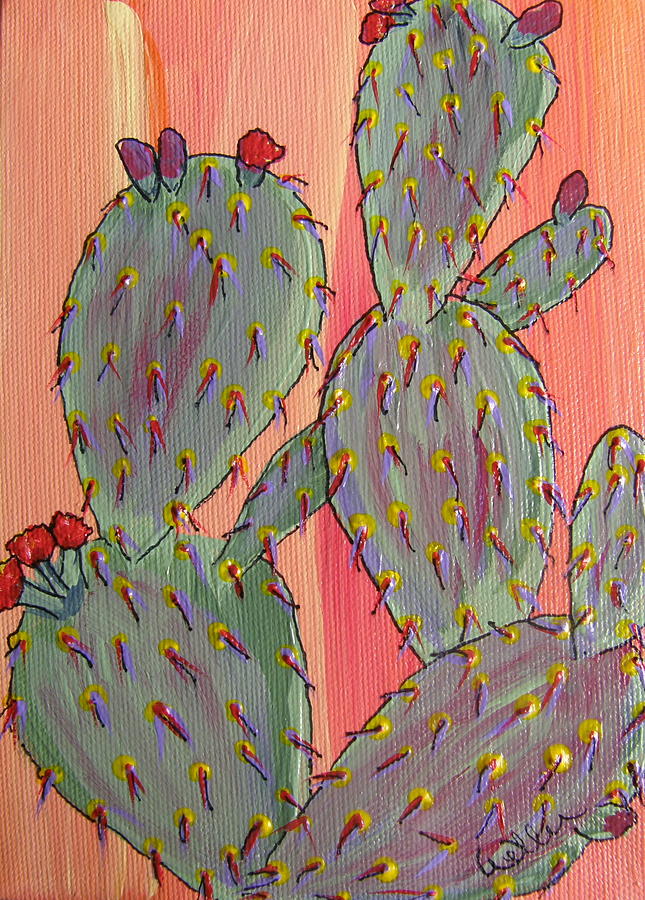 Nature Painting - Desert Orange Cactus 2 by Marcia Weller-Wenbert