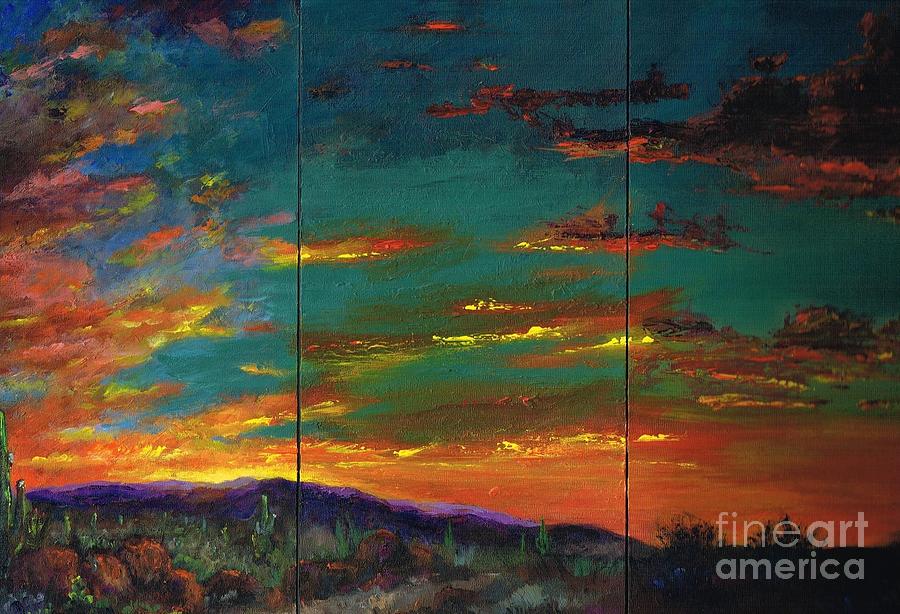 Desert Sunset Full Triptych Painting by Frances Marino