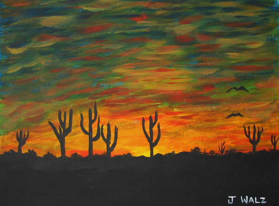 Desert Sunset with Cactus Painting by Janice Walz - Fine Art America