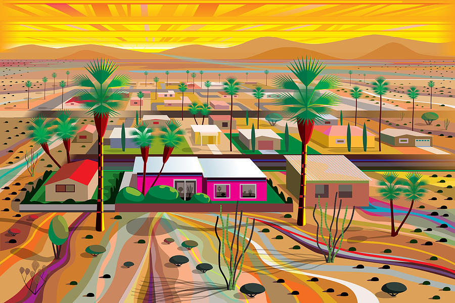 Desert Town in the Mojave Illustration in Vivid Color Photograph by Charles Harker