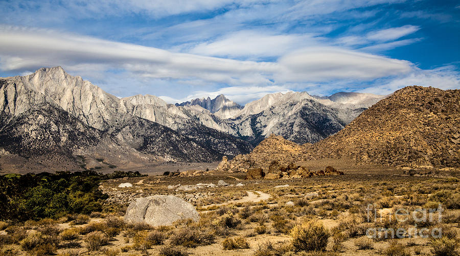 Desert View Of Majestic Mount Whitney Mountain Peaks With Clouds Photograph by Jerry Cowart