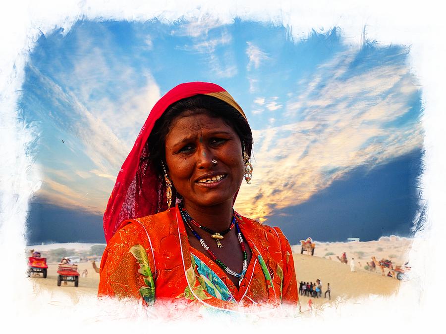 Sunset Photograph - Desert Woman Portrait India Rajasthan by Sue Jacobi