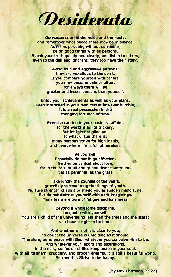 Inspirational Painting - Desiderata 5 - Words of Wisdom by Sharon Cummings