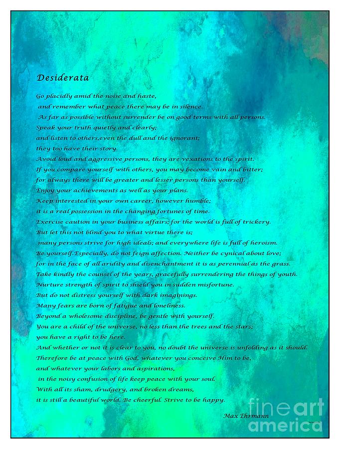 Desiderata Blue Watercolor Mixed Media by Barbara A Griffin