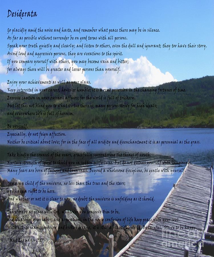 Desiderata on Pond Scene with Mountains Photograph by Barbara A Griffin