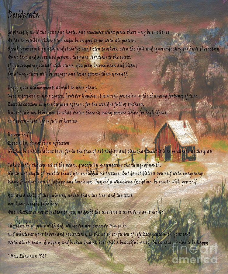 Desiderata on Snow Scene with Cabin Photograph by Barbara A Griffin