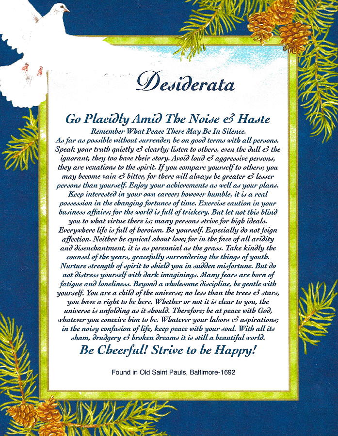 Desiderata Peace Dove on Pine Cones Greeting Christmas Card Painting by ...