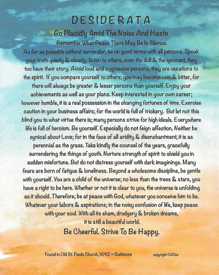 Desiderata Poem On Brighton Beach Watercolor Painting By Desiderata 