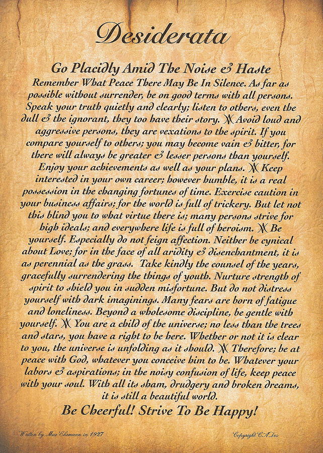 Christmas Digital Art - Desiderata Poster on Antique Embossed Wood Paper by Desiderata Gallery