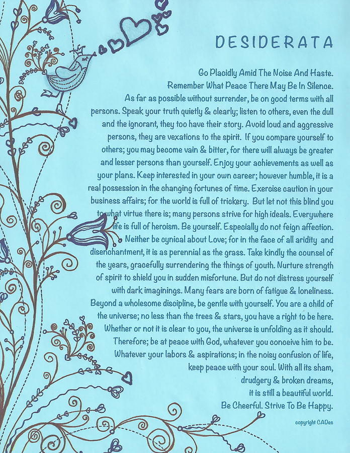 Desiderata Poster With Bluebird Of Happiness Singing A Love Song