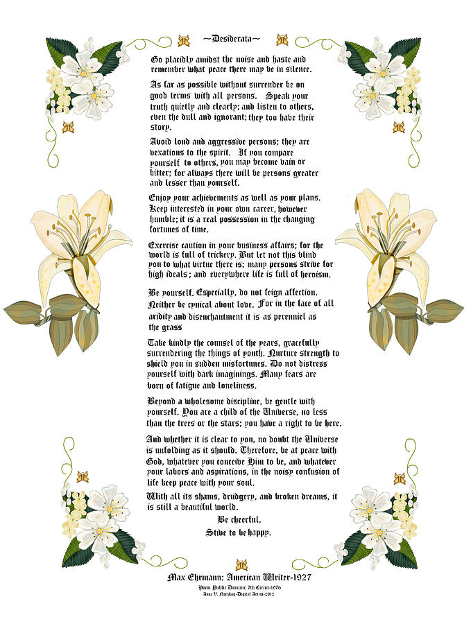 Desiderata Painting - Desiderata With Art by Anne Norskog